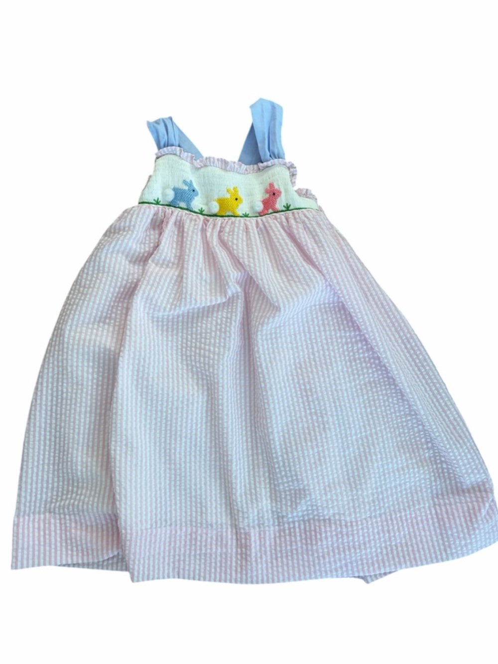Smockingbird size 6 Smocked Easter Chick Seersucker Dress in Light Pink & Blue